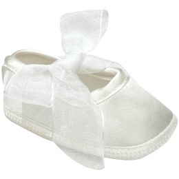Baby Girls Ivory Satin & Organza Bow Christening Shoes
